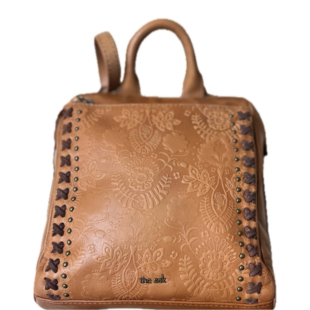 The Sak Backpack Loyola Tobacco Floral Convertible Small Leather Backpack - Picture 1 of 11